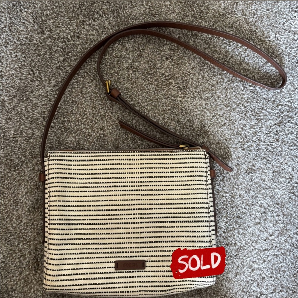 Fossil Striped Black and White Crossbody Bag